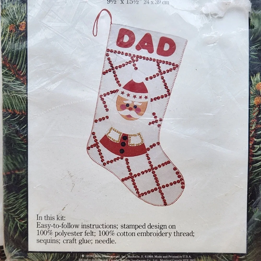 Caron Vintage Christmas Stocking Crewel Kit Sequin Embroidery Mom Dad NOS Lot